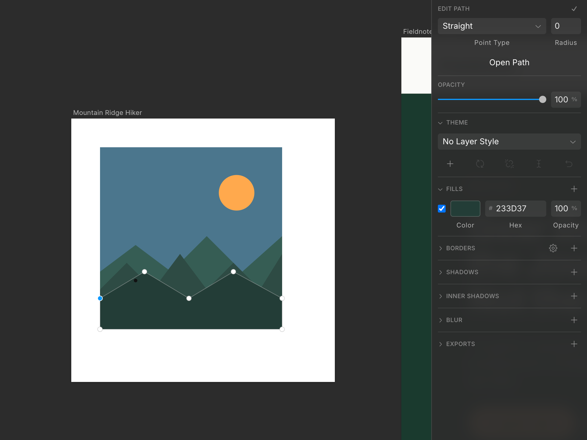 Editing the points of a vector illustration with the path inspector open